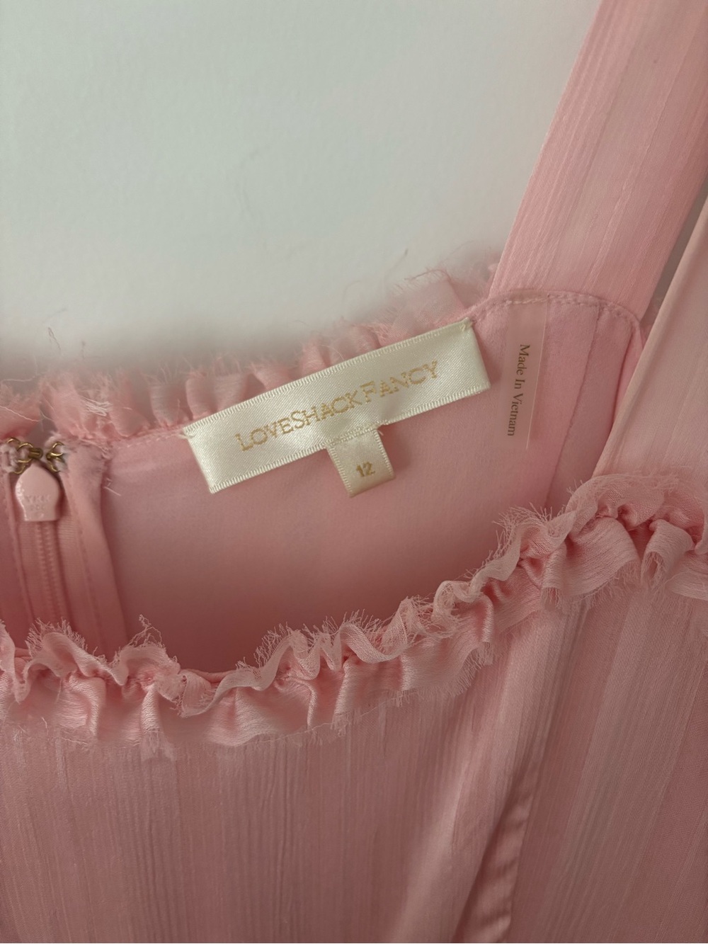 Loveshackfancy Burrows Pink Maxi Dress Fringe Ruffle Layered Tie Shoulder 12 - Picture 5 of 9